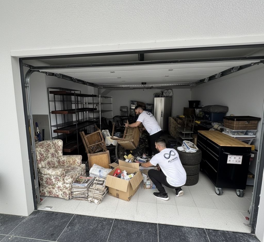 L'équipe Allways pendant le débarras d'un garage